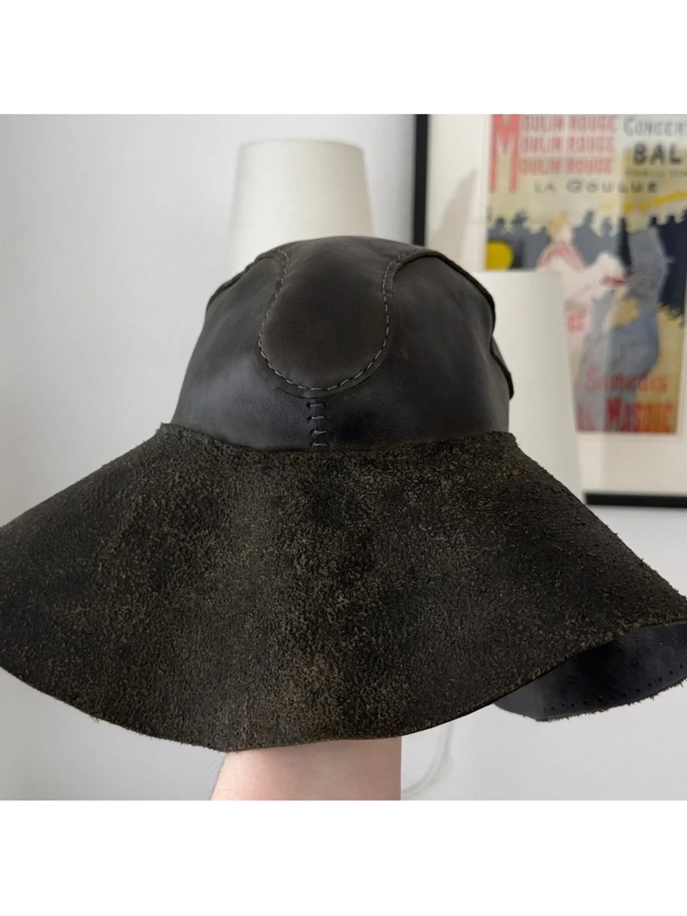Unreal Vintage Genuine Leather Floppy Hat Stitching Detail - Picture 2 of 8